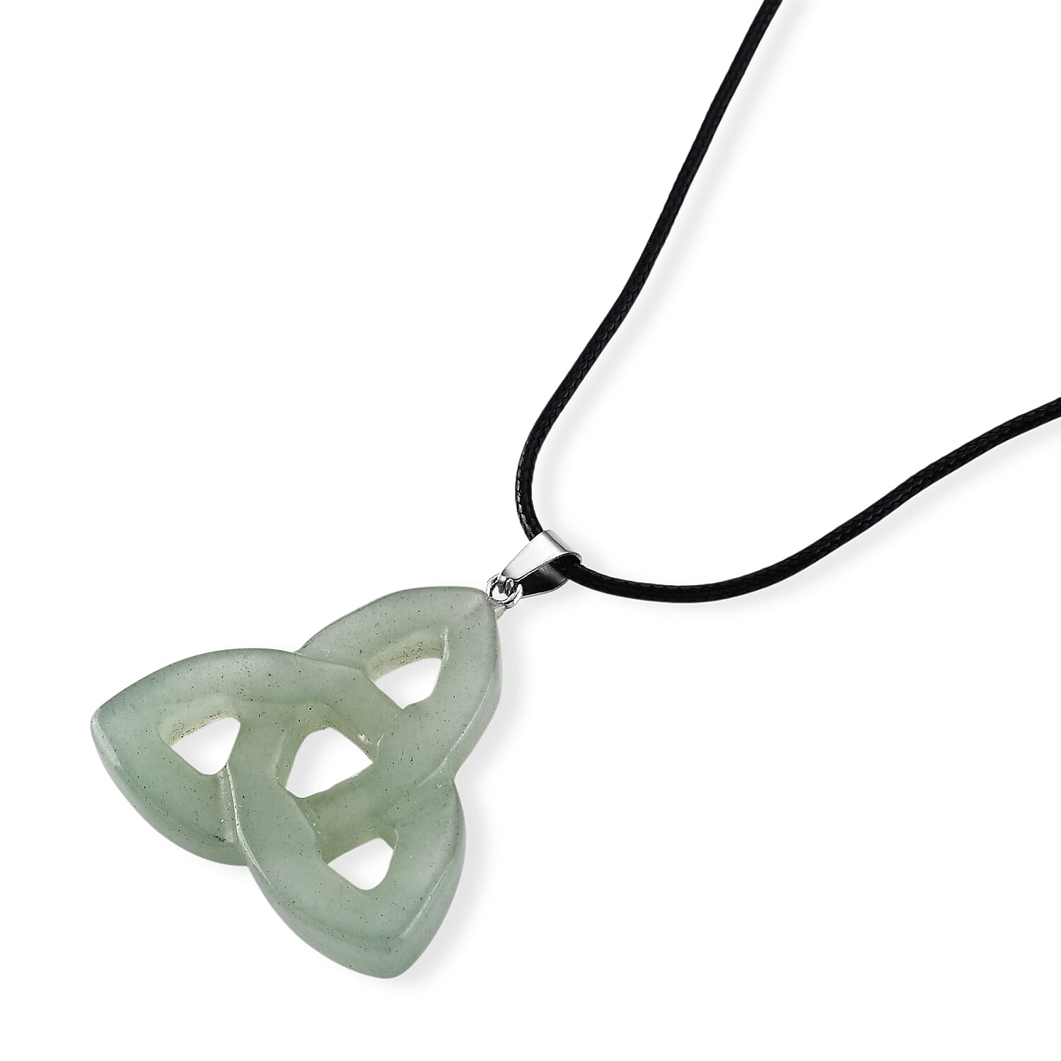 Green Aventurine Knot 35.00 ctw Black Cord Necklace in Silvertone (18-19.5 Inches)