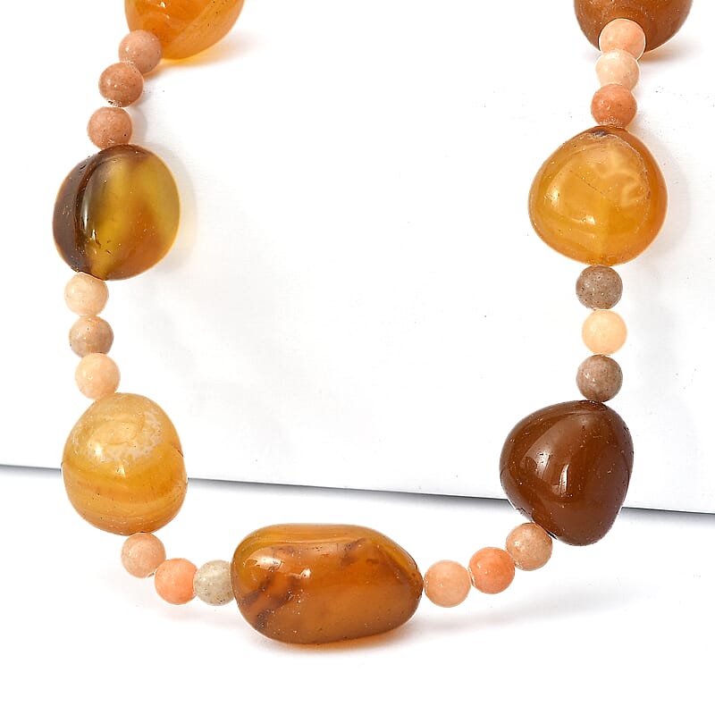 EverTrue Yellow Calcite Tumble and Yellow Agate 510.00 ctw Beaded Necklace (20 Inches) in Platinum Bond