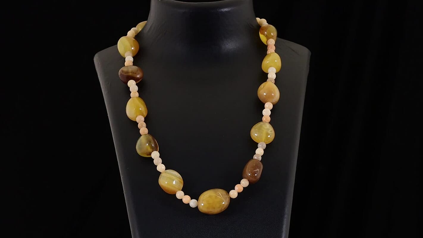 EverTrue Yellow Calcite Tumble and Yellow Agate Beaded Necklace (20 Inches) in Platinum Bond 510.00 ctw