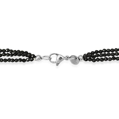 EverTrue Thai Black Spinel Beaded 70.00 ctw and Freshwater Pearl 3 Layered Necklace (20 Inches) in Stainless Steel