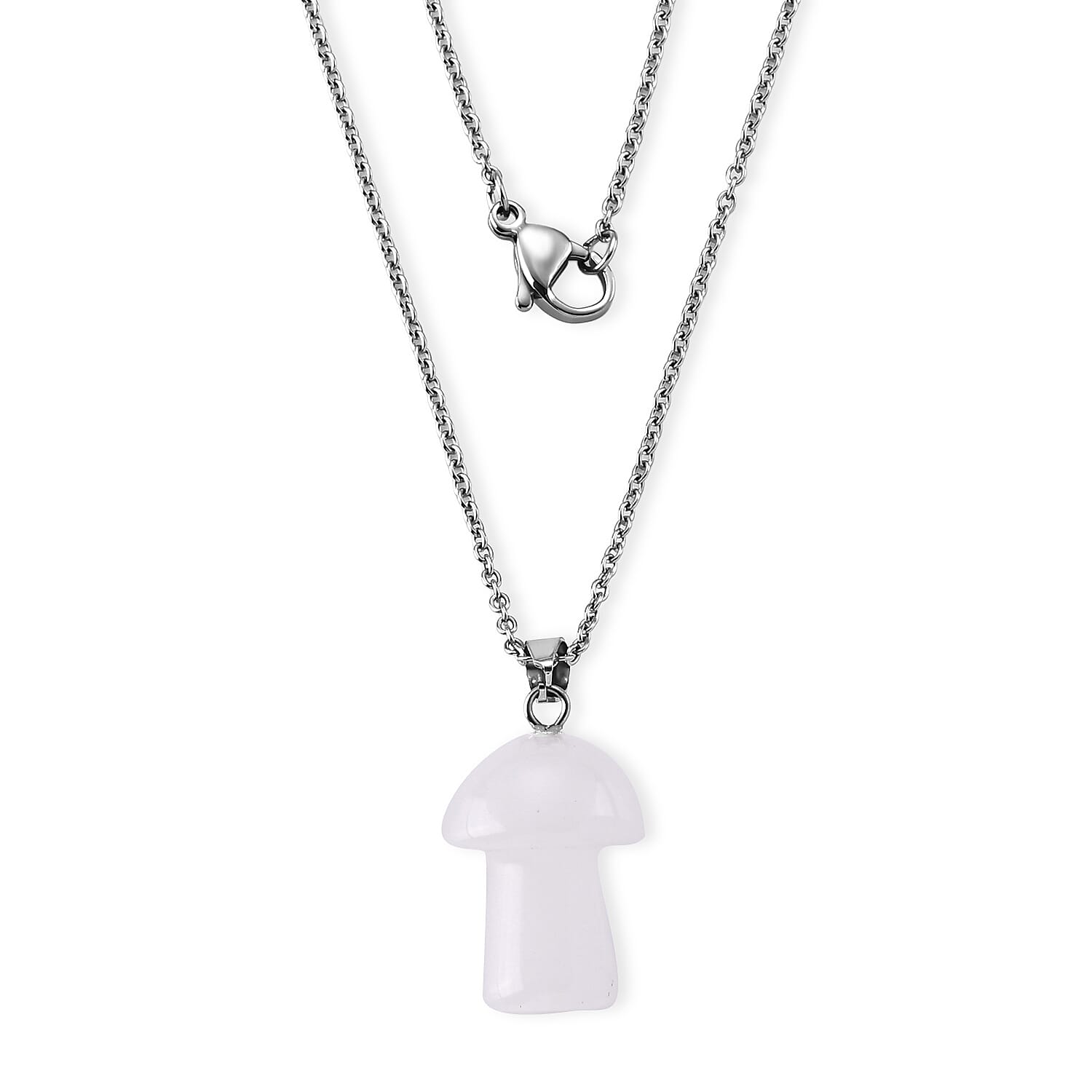White Jade 23.00 ctw Pendant Necklace (20 Inches) in Stainless Steel