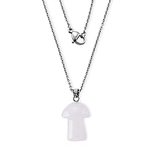 White Jade 23.00 ctw Pendant Necklace (20 Inches) in Stainless Steel