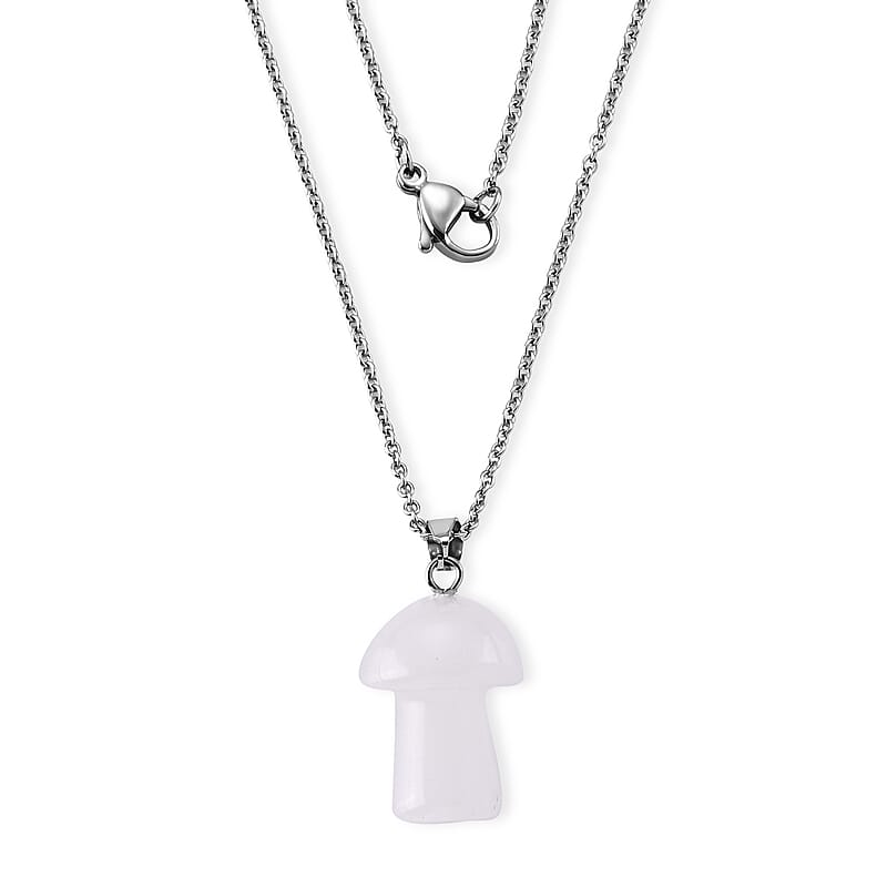 White Jade 23.00 ctw Pendant Necklace (20 Inches) in Stainless Steel