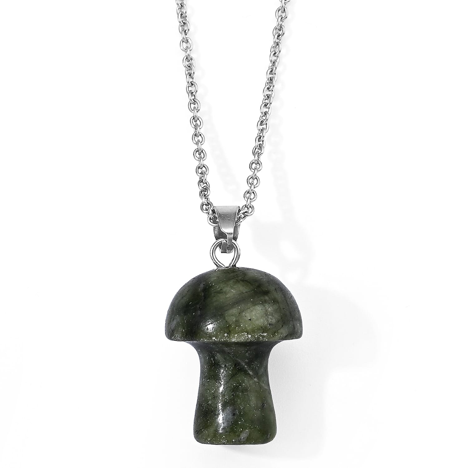 Southern Jade 23.00 ctw Mushroom Pendant in Silvertone with Stainless Steel Necklace (20 Inches)