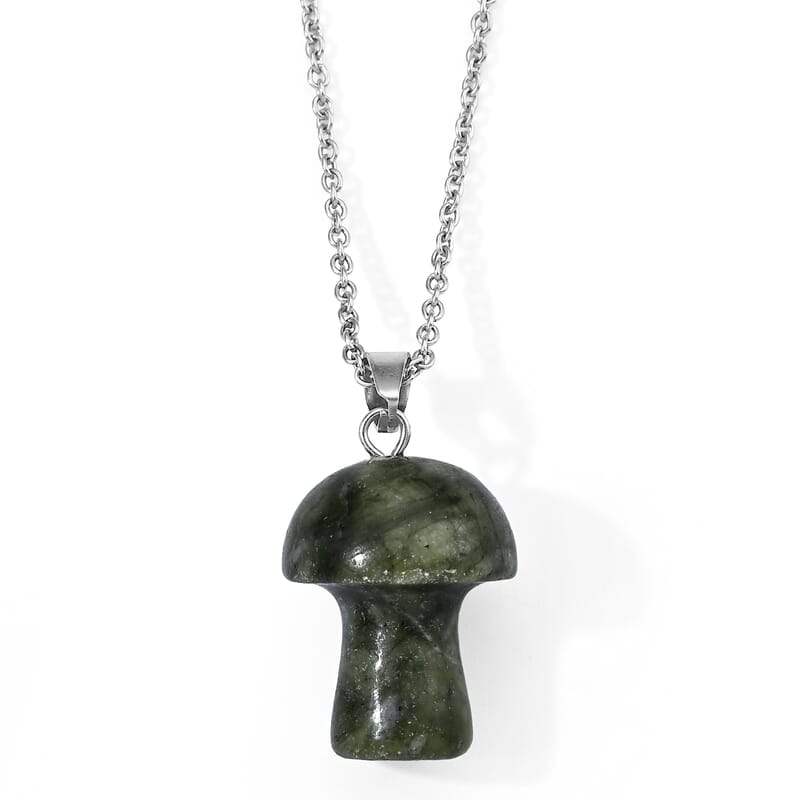 Southern Jade 23.00 ctw Mushroom Pendant in Silvertone with Stainless Steel Necklace (20 Inches)