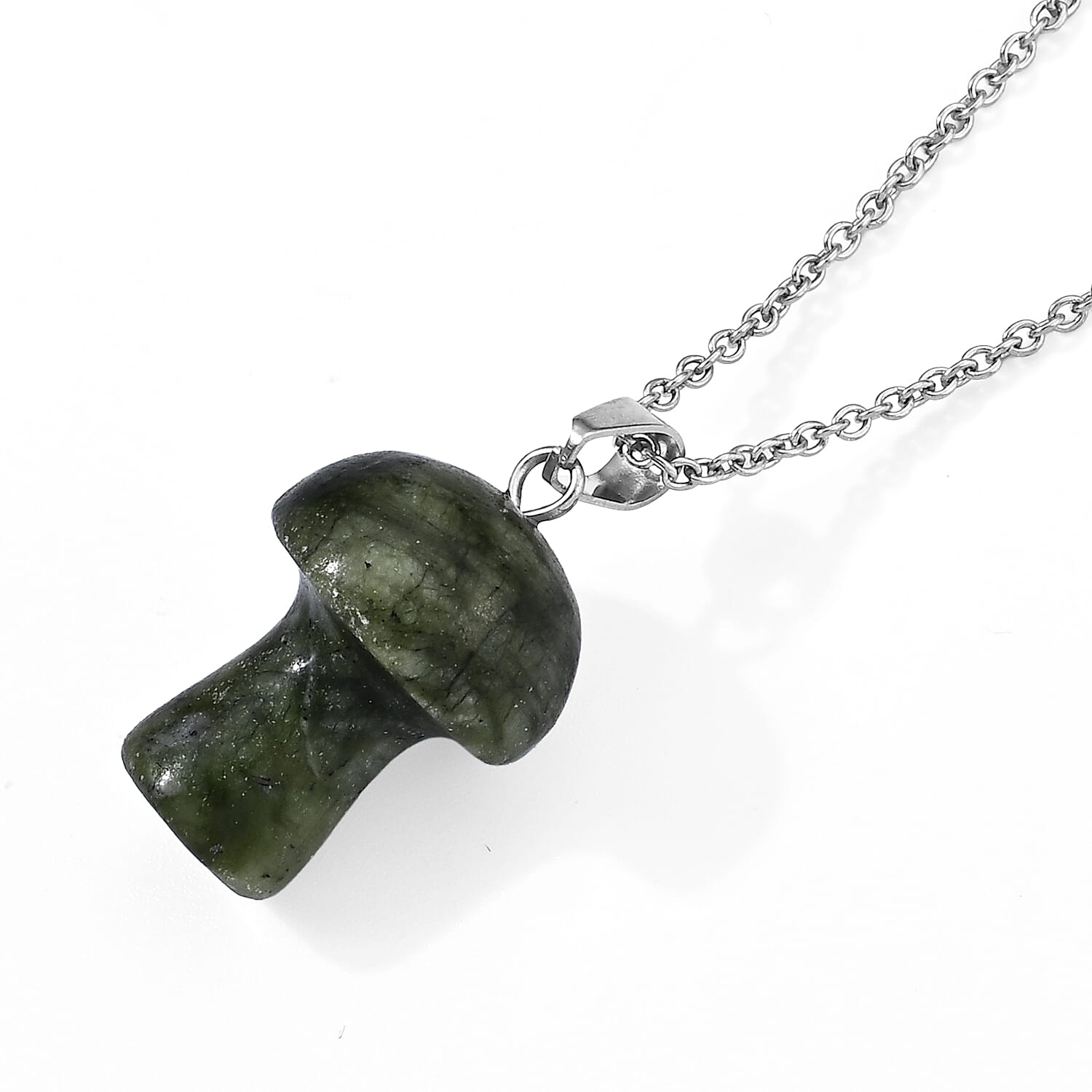 Southern Jade 23.00 ctw Mushroom Pendant in Silvertone with Stainless Steel Necklace (20 Inches)