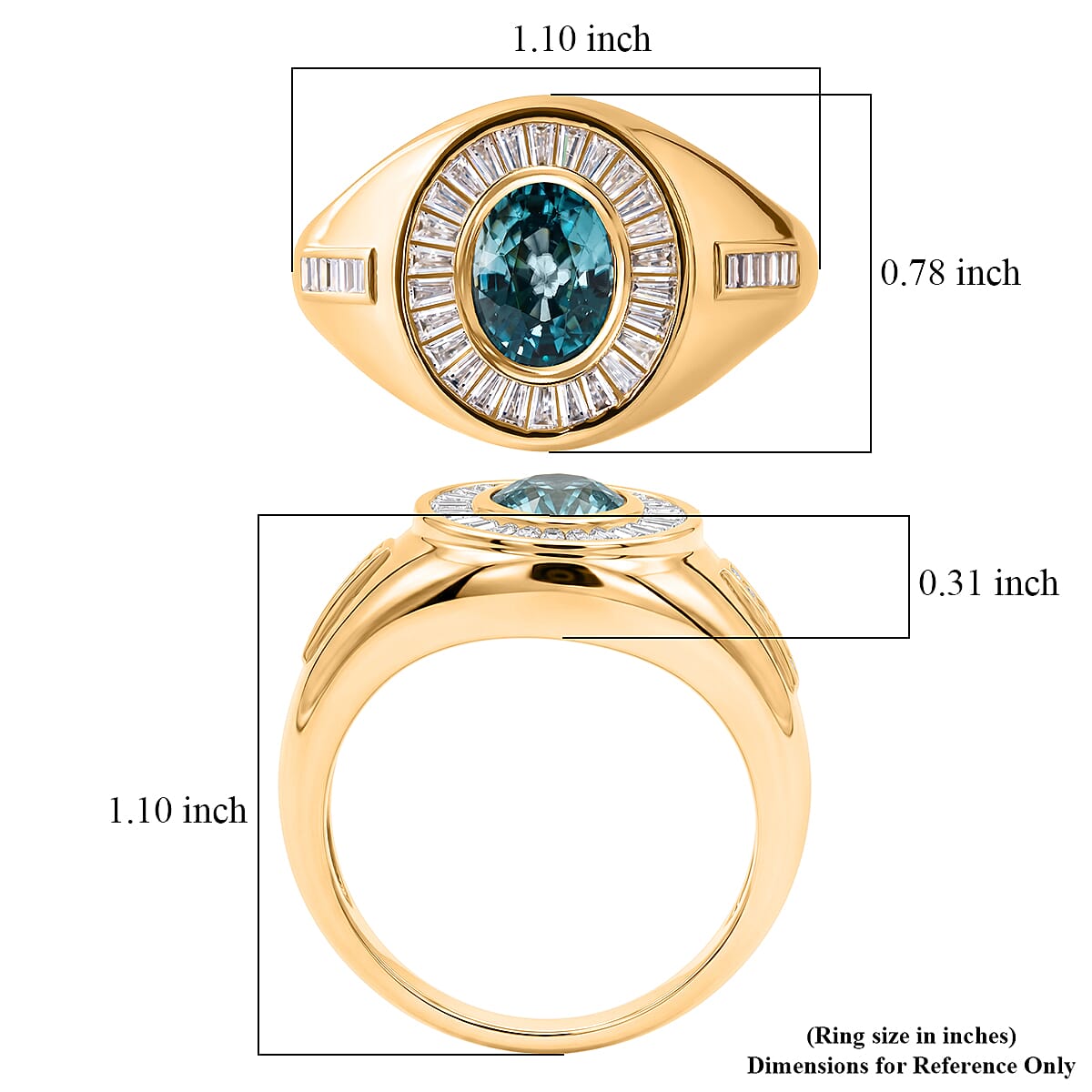 D'Joy Cambodian Blue Zircon, Moissanite Men's Ring in 18K Vermeil YG Over Sterling Silver (Size 10.0) 4.10 ctw image number 5