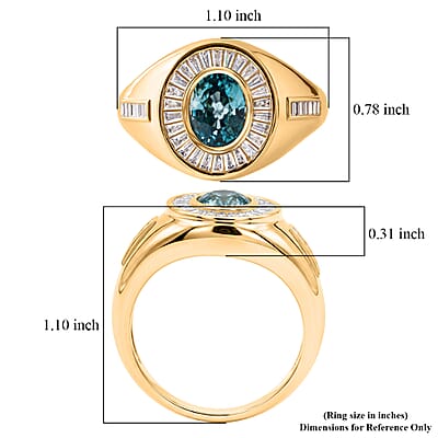 D'Joy Cambodian Blue Zircon and Moissanite 4.10 ctw Men's Ring in 18K Vermeil Yellow Gold Over Sterling Silver (Size 10.0)