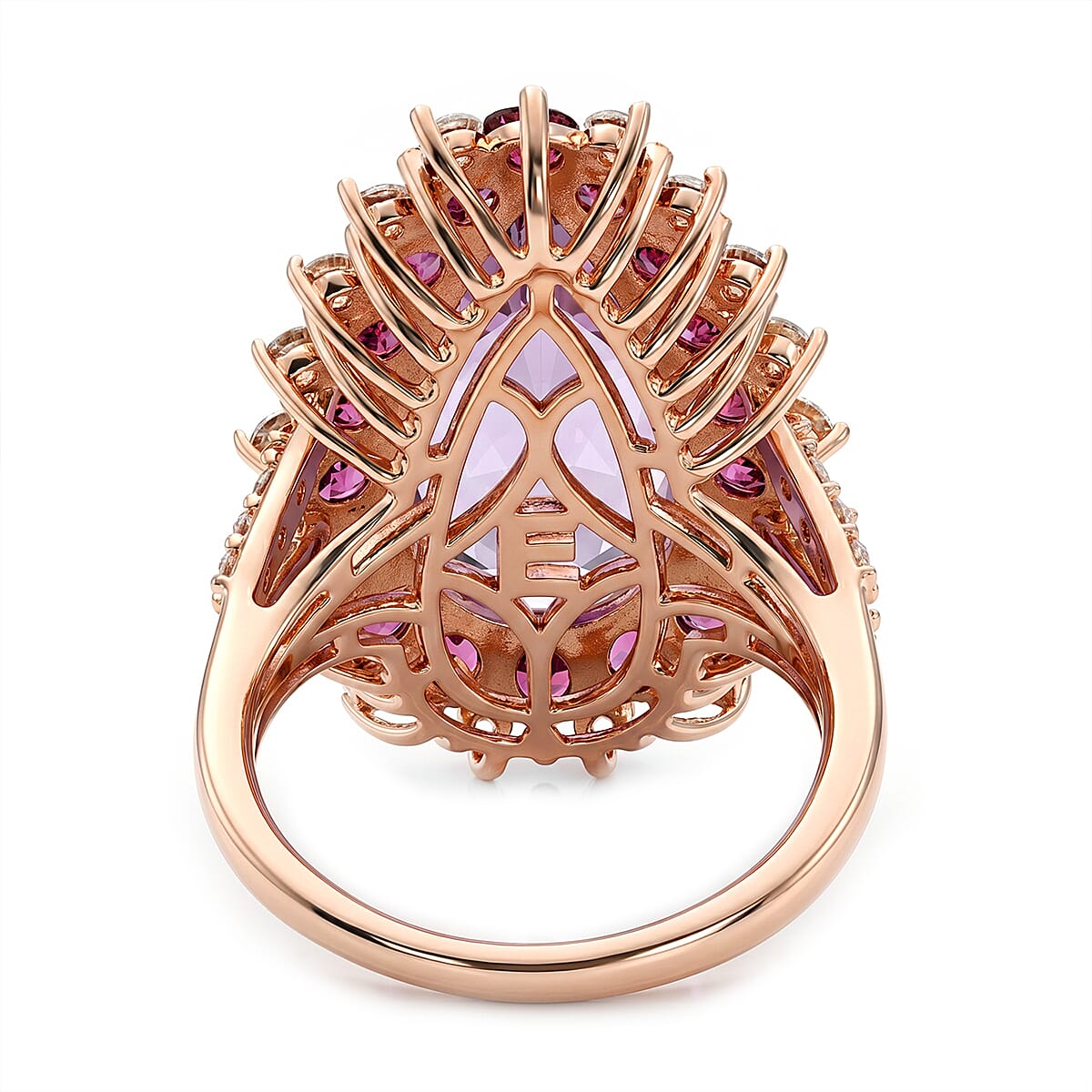 TLV EverTrue Rose De France Amethyst, Multi Gemstone Ring in 18K RG Plated (Size 10.0) 11.50 ctw image number 4