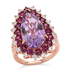 TLV EverTrue Rose De France Amethyst, Multi Gemstone Ring in 18K RG Plated (Size 11.0) 11.50 ctw