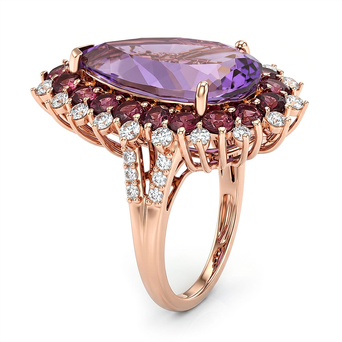 TLV EverTrue Rose De France Amethyst, Multi Gemstone Ring in 18K RG Plated (Size 9.0) 11.50 ctw image number 3