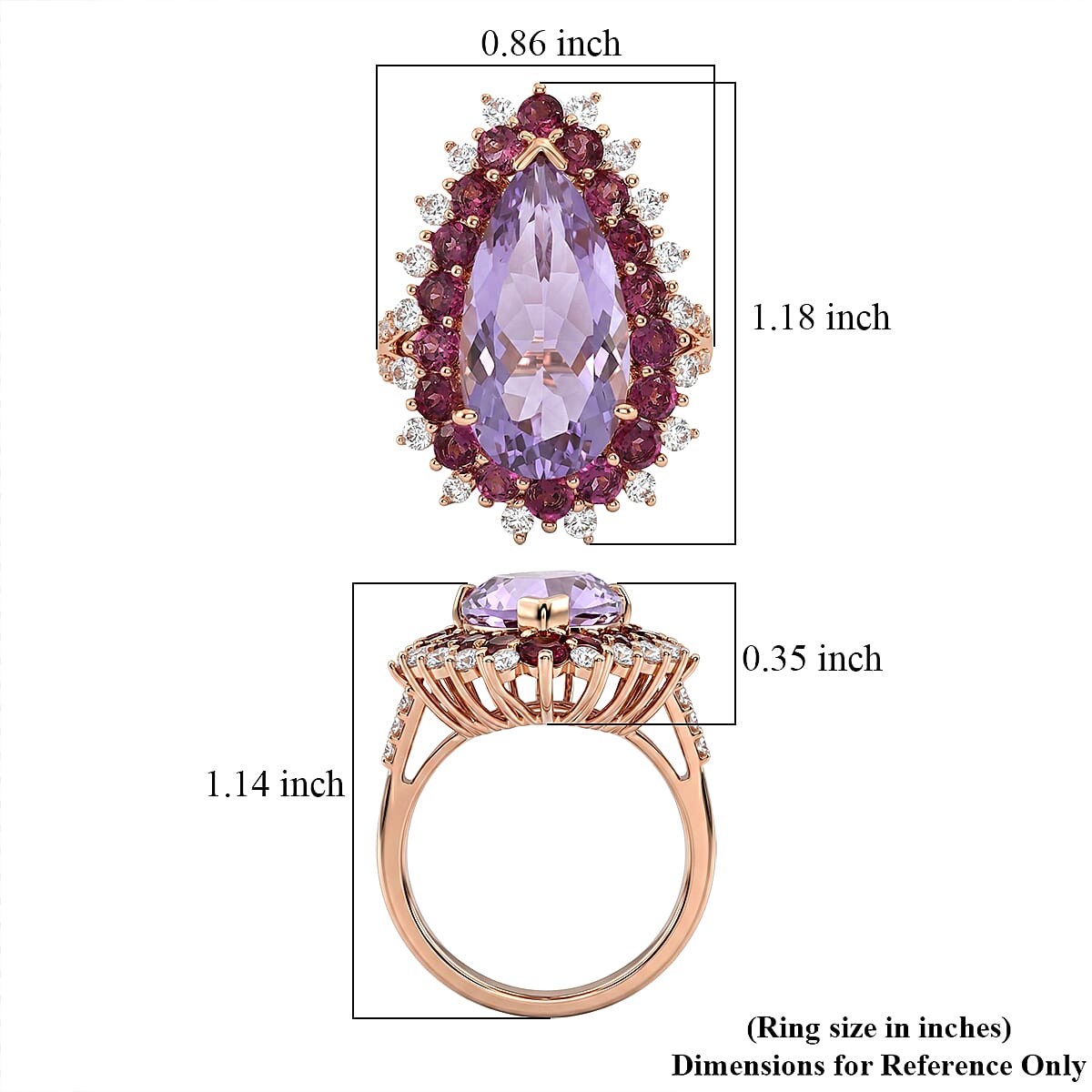 TLV EverTrue Rose De France Amethyst, Multi Gemstone Ring in 18K RG Plated (Size 9.0) 11.50 ctw image number 5