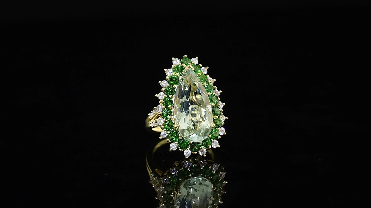 TLV EverTrue Rose De France Amethyst, Multi Gemstone Regal Teardrop Ring in 18K RG Plated (Size 10.0) 11.50 ctw