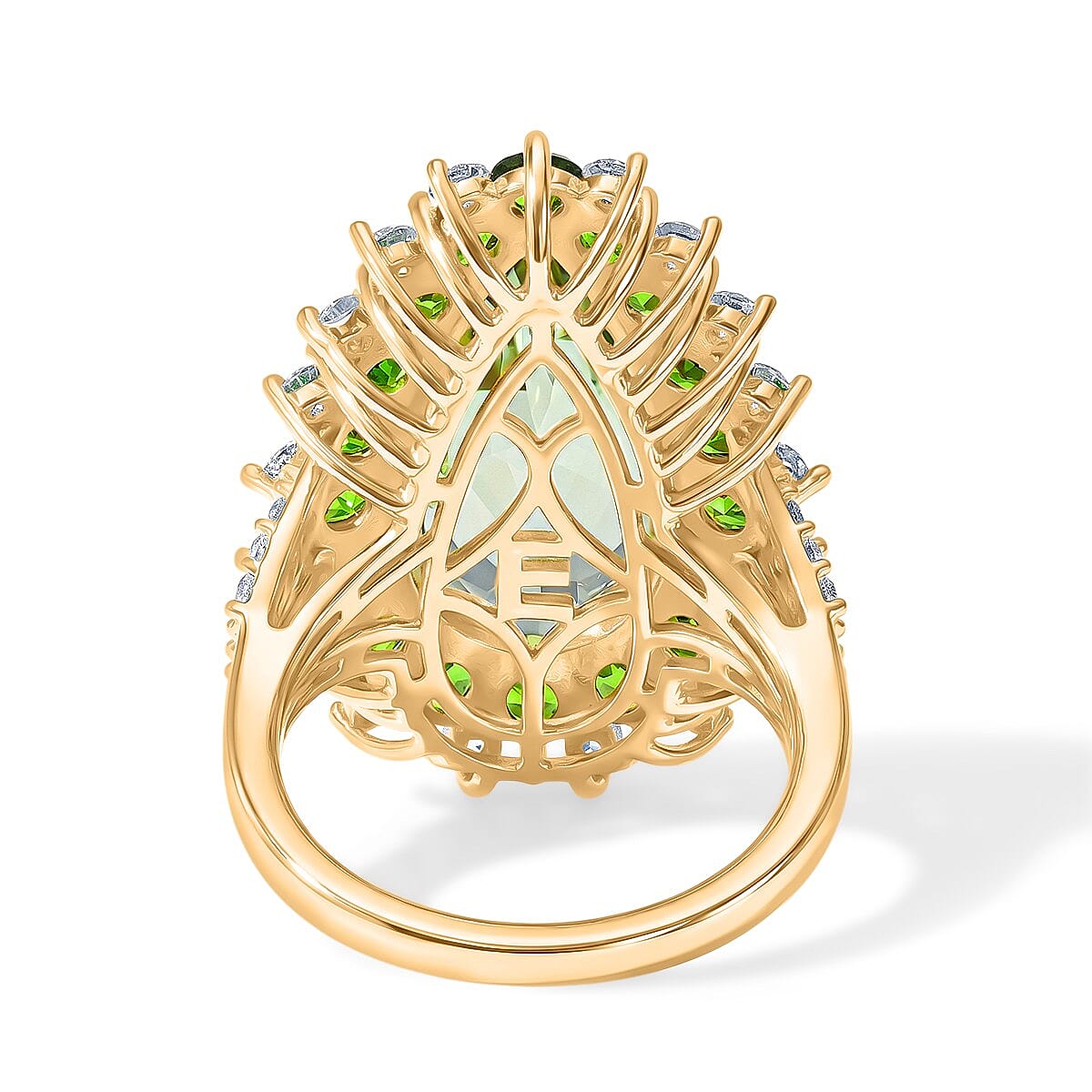 EverTrue Montezuma Prasiolite and Multi Gemstone 11.15 ctw Regal Teardrop Ring in 18K YG Plated (Size 5.0)