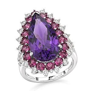 EverTrue African Amethyst and Multi Gemstone 10.40 ctw Half Eternity Band Ring in Platinum Bond (Size 11.0)