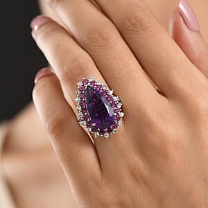 EverTrue African Amethyst and Multi Gemstone 10.40 ctw Half Eternity Band Ring in Platinum Bond (Size 11.0)