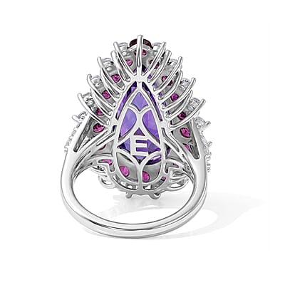 EverTrue African Amethyst and Multi Gemstone 10.40 ctw Regal Teardrop Ring in Platinum Bond (Size 5.0)