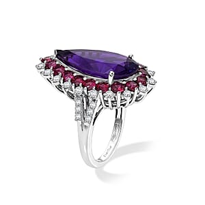 EverTrue African Amethyst and Multi Gemstone 10.40 ctw Regal Teardrop Ring in Platinum Bond (Size 8.0)