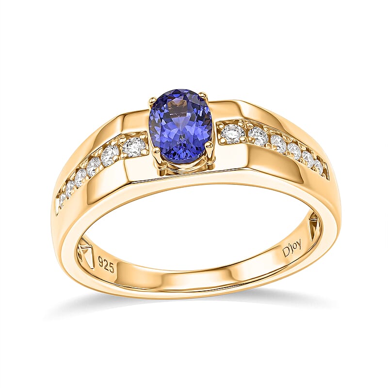 Premium Tanzanite and Luxuriant Lab Grown Diamond G-H SI 1.30 ctw Men's Ring in 18K Vermeil Yellow Gold Over Sterling Silver (Size 10.0)