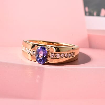 Premium Tanzanite and Luxuriant Lab Grown Diamond G-H SI 1.30 ctw Men's Ring in 18K Vermeil Yellow Gold Over Sterling Silver (Size 10.0)