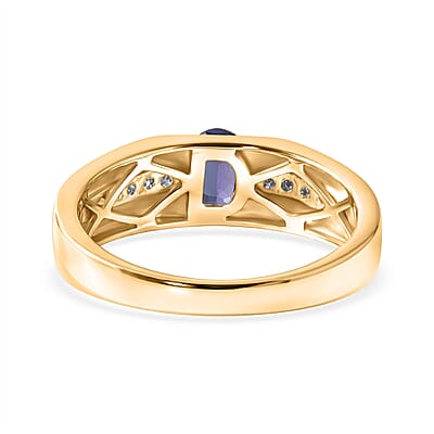 Premium Tanzanite and Luxuriant Lab Grown Diamond G-H SI 1.30 ctw Men's Ring in 18K Vermeil Yellow Gold Over Sterling Silver (Size 10.0)