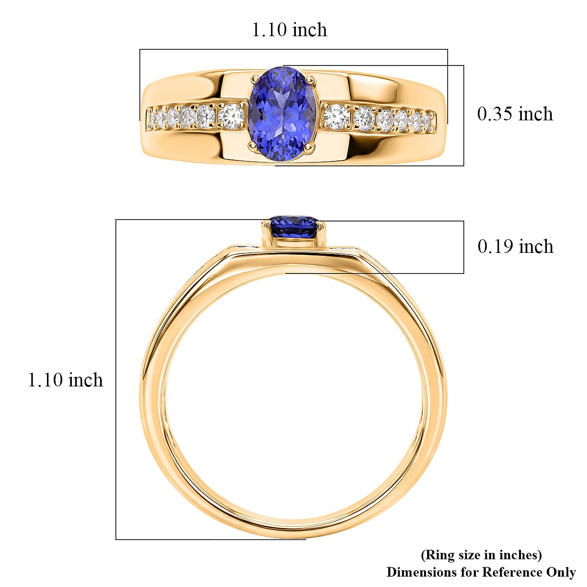 Premium Tanzanite and Luxuriant Lab Grown Diamond G-H SI 1.30 ctw Men's Ring in 18K Vermeil Yellow Gold Over Sterling Silver (Size 10.0)