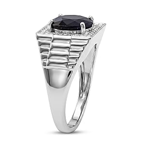 D'Joy Premium Kanchanaburi Blue Sapphire (DF) and Moissanite 4.60 ctw Men's Ring in Rhodium Over Sterling Silver (Size 10.0)