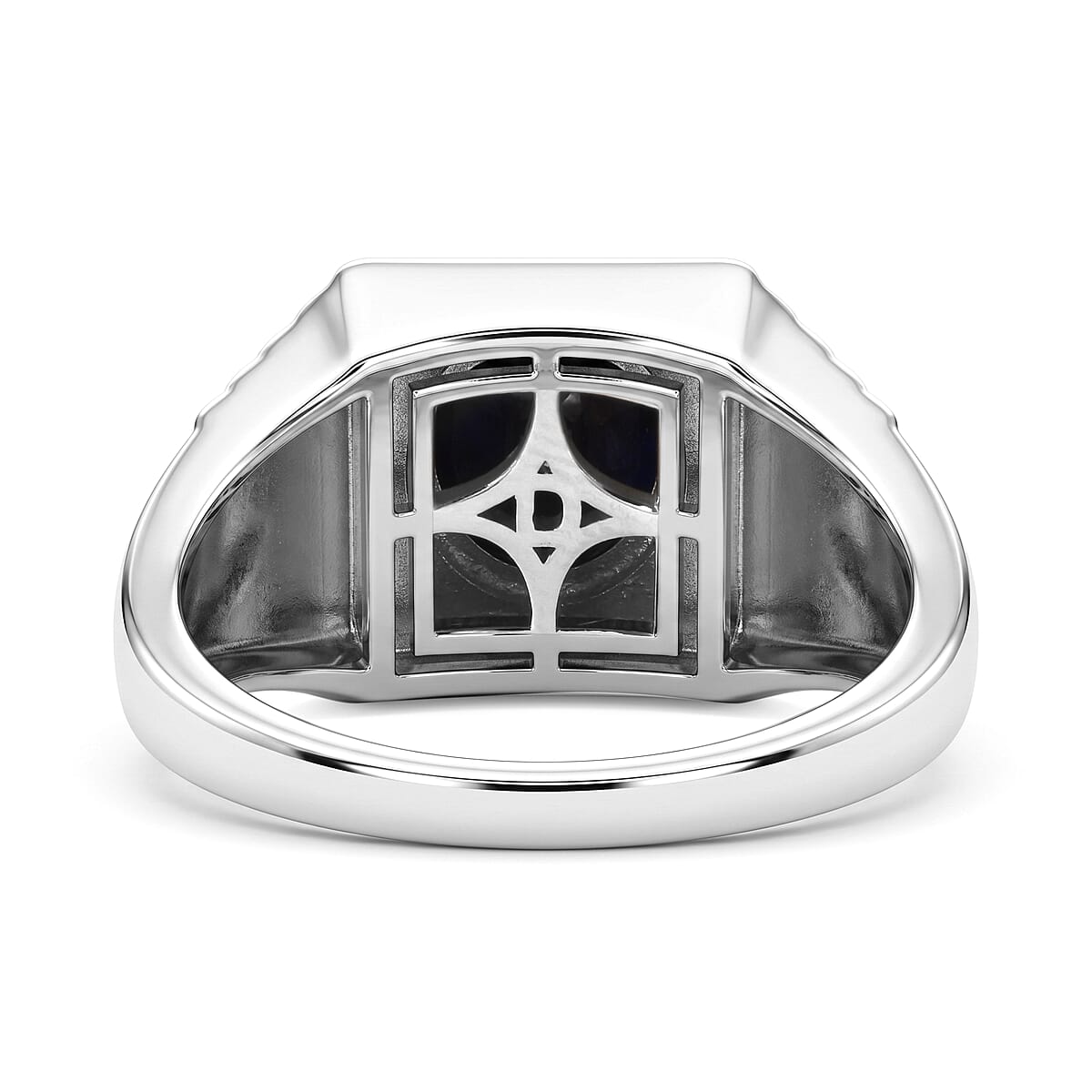 D'Joy Premium Kanchanaburi Blue Sapphire (DF), Moissanite Men's Ring in Rhodium Over Sterling Silver (Size 10.0) 4.60 ctw image number 4