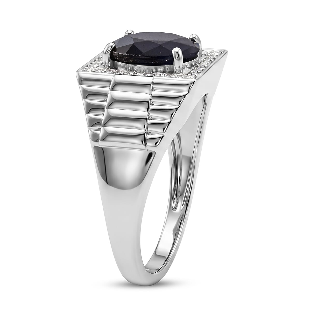 D'Joy Premium Kanchanaburi Blue Sapphire (DF) and Moissanite 4.60 ctw Men's Ring in Rhodium Over Sterling Silver (Size 12.0) image number 3
