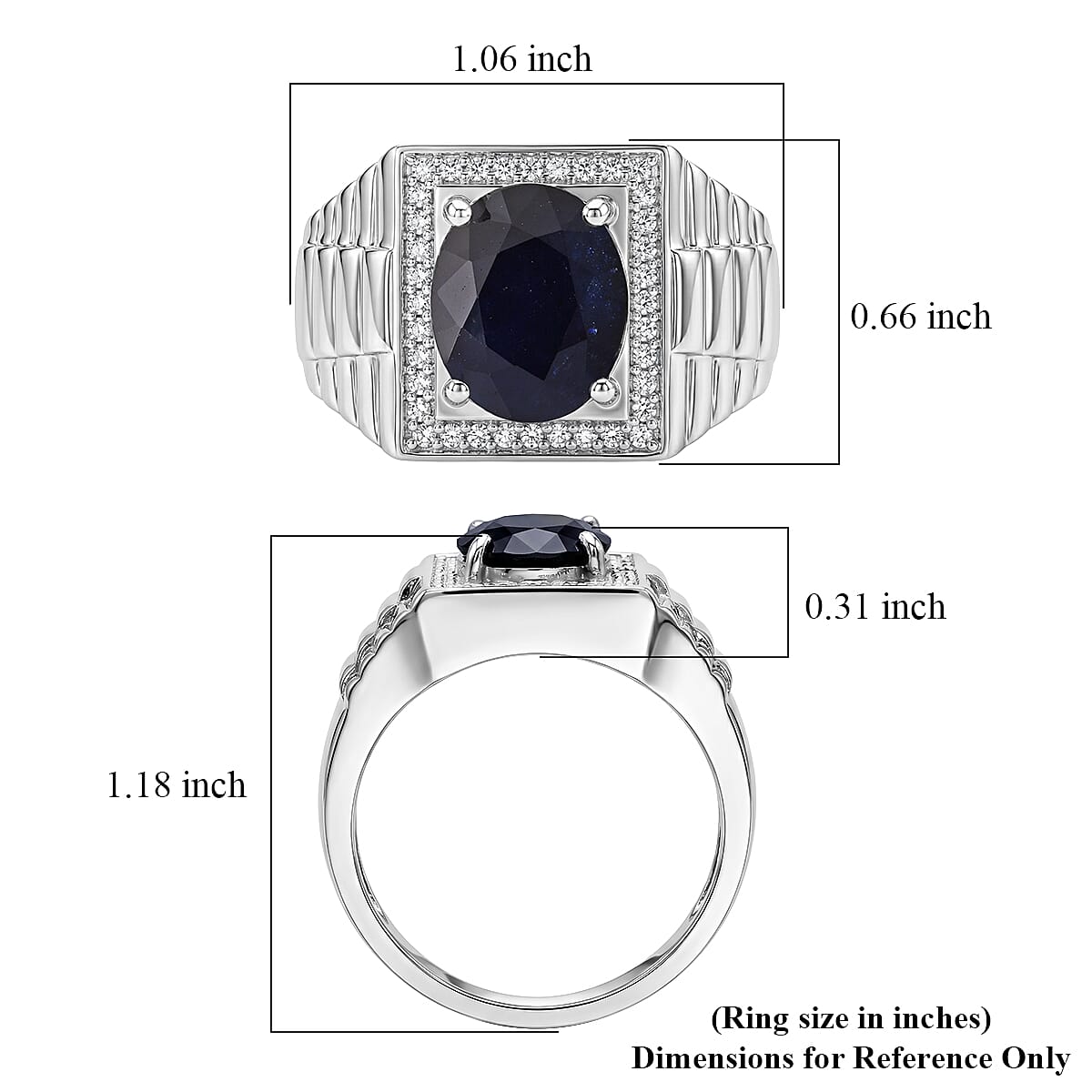D'Joy Premium Kanchanaburi Blue Sapphire (DF) and Moissanite 4.60 ctw Men's Ring in Rhodium Over Sterling Silver (Size 13.0) image number 5