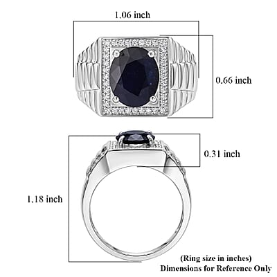 D'Joy Premium Kanchanaburi Blue Sapphire (DF) and Moissanite 4.60 ctw Men's Ring in Rhodium Over Sterling Silver (Size 9.0)