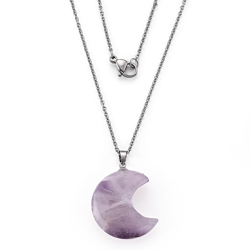 African Amethyst 25.00 ctw Pendant in Silvertone with Stainless Steel Necklace (20 Inches)