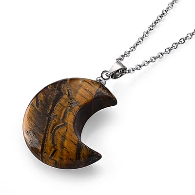 Tigers Eye 25.00 ctw Pendant in Silvertone with Stainless Steel Necklace (20 Inches)