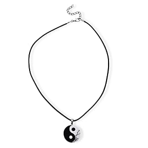 Howlite and Black Obsidian 40.00 ctw Pendant with Wax Cord Necklace (18-20 Inches) in Silvertone