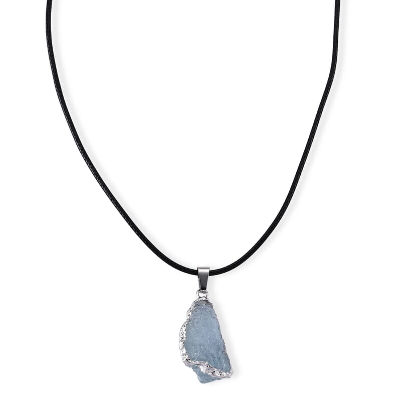 Aquamarine 15.00 ctw Pendant in Silvertone with Wax Cord Necklace (18-20 Inches)