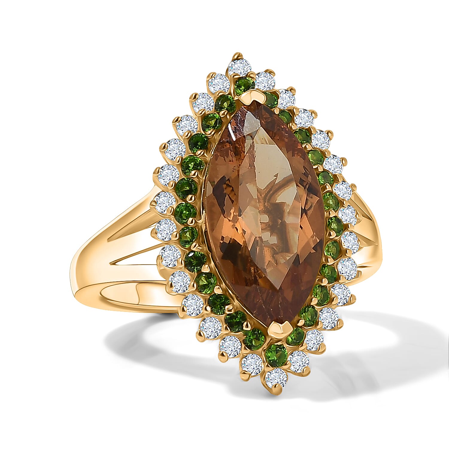 EverTrue Autumn Alexite and Multi Gemstone 5.00 ctw Radiant Forest Flame Ring in 18K YG Plated (Size 6.0) (Ships in 5-7 Days)