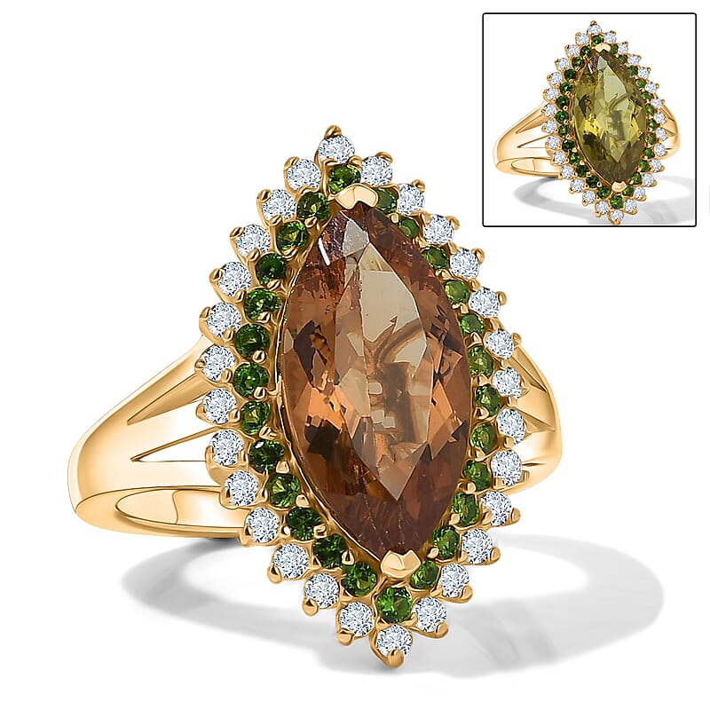 EverTrue Autumn Alexite and Multi Gemstone 5.00 ctw Radiant Forest Flame Ring in 18K YG Plated (Size 6.0)