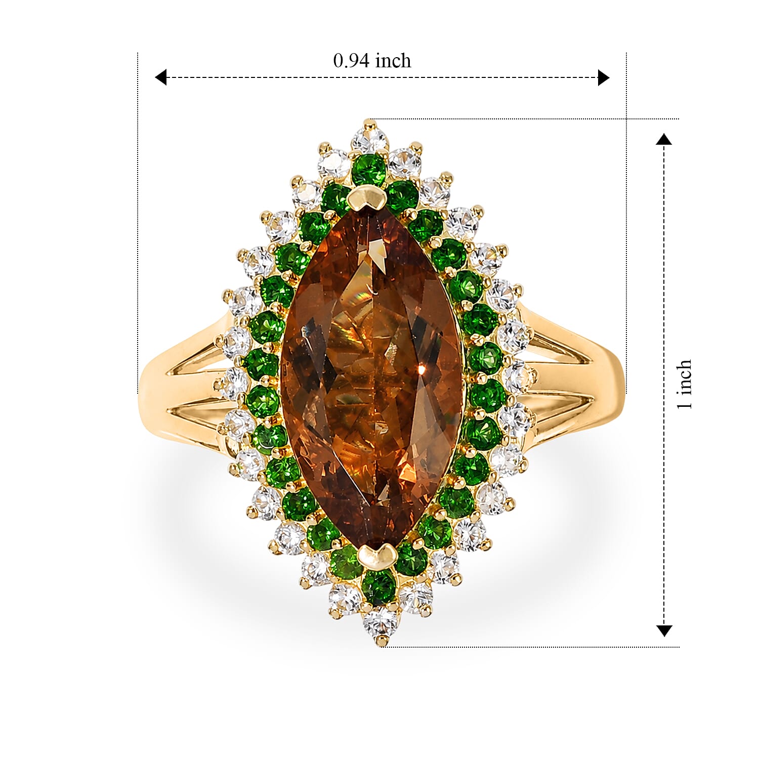 EverTrue Autumn Alexite and Multi Gemstone 5.00 ctw Radiant Forest Flame Ring in 18K YG Plated (Size 6.0) (Ships in 5-7 Days)
