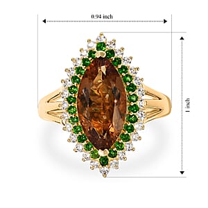 EverTrue Autumn Alexite and Multi Gemstone 5.00 ctw Radiant Forest Flame Ring in 18K YG Plated (Size 8.0) (Ships in 5-7 Days)
