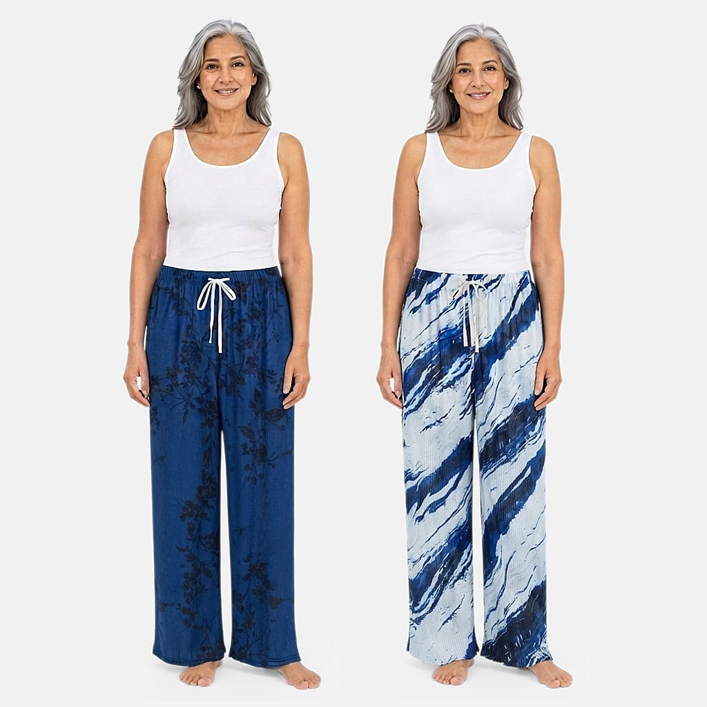 La Marey Dark Blue 1pc Printed and 1pc Ombre Dyeing 2pcs Pajama Pants - One Size Fits Most