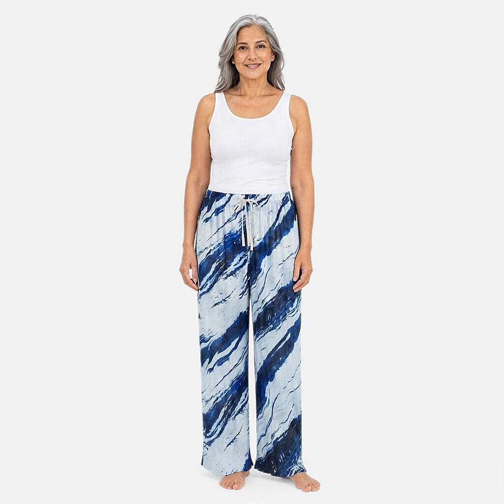 La Marey Dark Blue 1pc Printed and 1pc Ombre Dyeing 2pcs Pajama Pants - One Size Fits Most