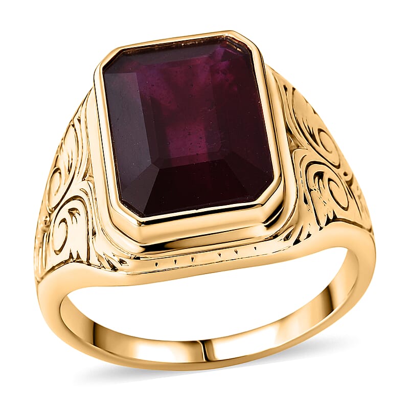 D'Joy Premium Niassa Ruby (FF) 10.50 ctw Men's Ring in 18K Vermeil Rose Gold Over Sterling Silver (Size 10.0)