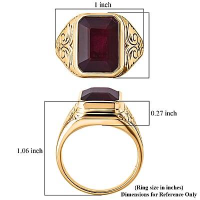 D'Joy Premium Niassa Ruby (FF) 10.50 ctw Men's Ring in 18K Vermeil Rose Gold Over Sterling Silver (Size 10.0)