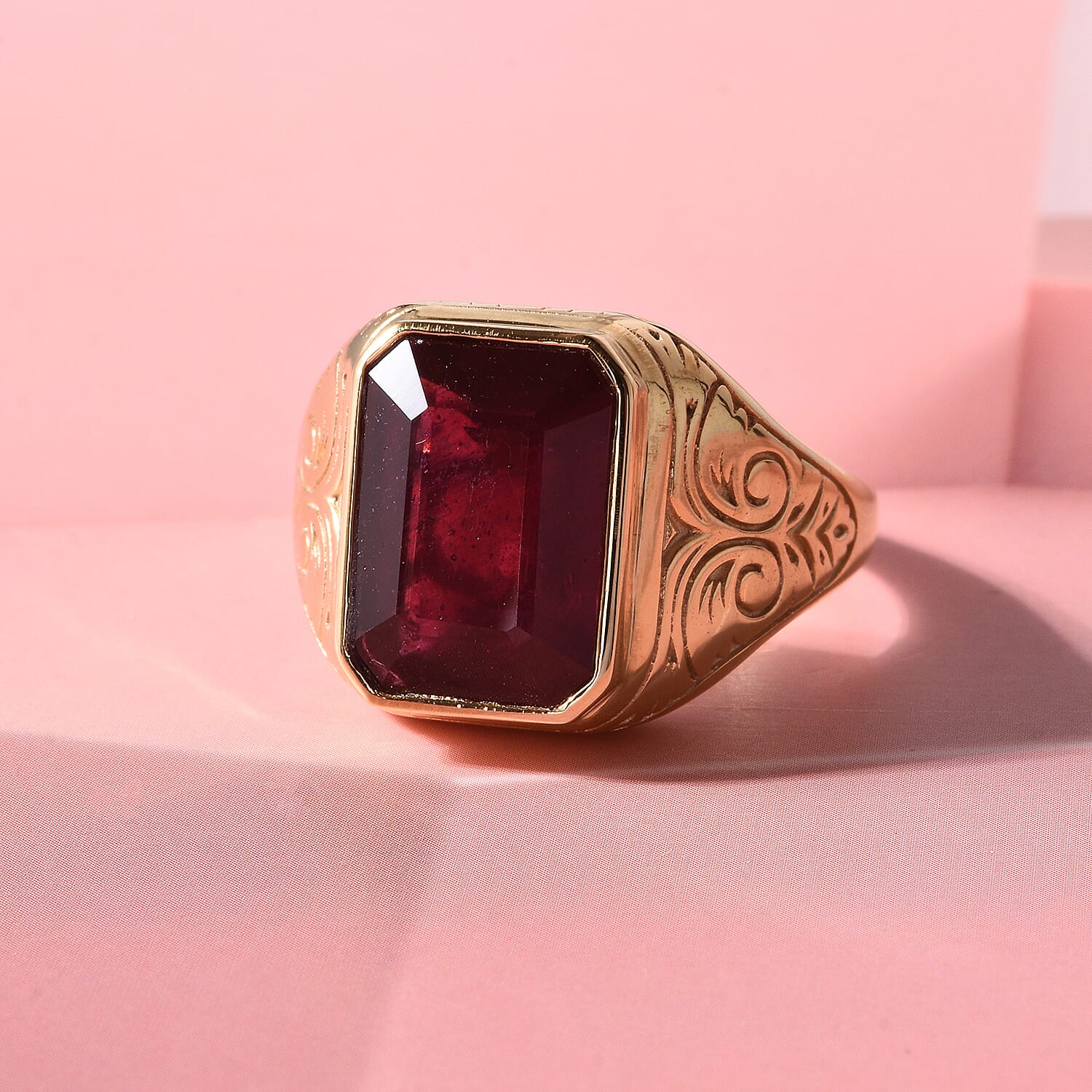 Doorbuster D'Joy Premium Niassa Ruby (FF) 10.50 ctw Men's Ring in 18K Vermeil Rose Gold Over Sterling Silver (Size 12.0)