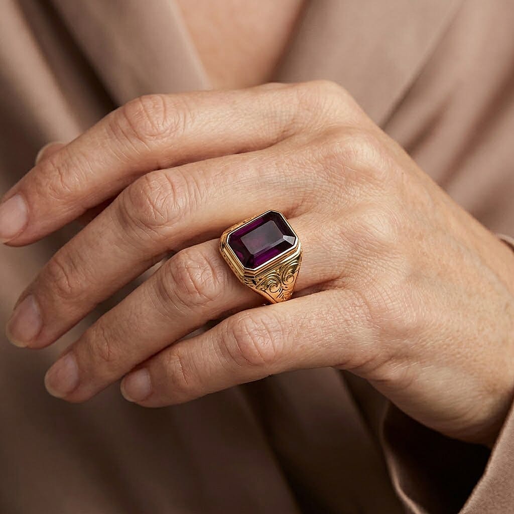 Doorbuster D'Joy Premium Niassa Ruby (FF) 10.50 ctw Men's Ring in 18K Vermeil Rose Gold Over Sterling Silver (Size 12.0)