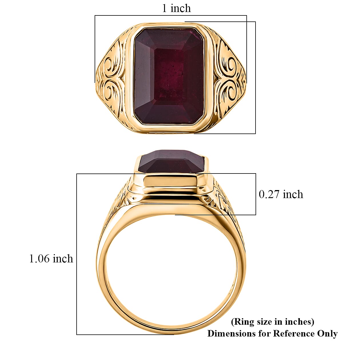 Doorbuster D'Joy Premium Niassa Ruby (FF) 10.50 ctw Men's Ring in 18K Vermeil Rose Gold Over Sterling Silver (Size 12.0)
