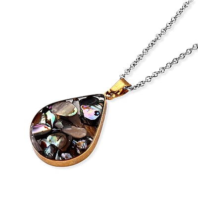 Abalone Shell Pendant Necklace in ION Plated YG Stainless Steel 20 Inches