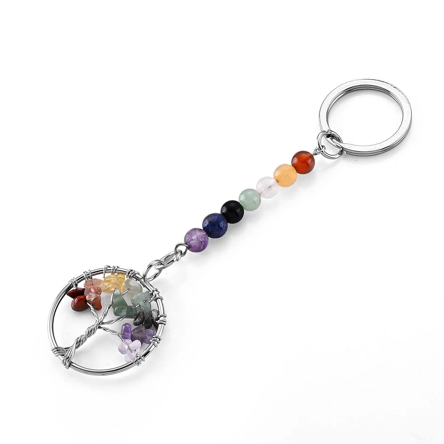 Multi Gemstone 25.00 ctw Keychain in Silvertone