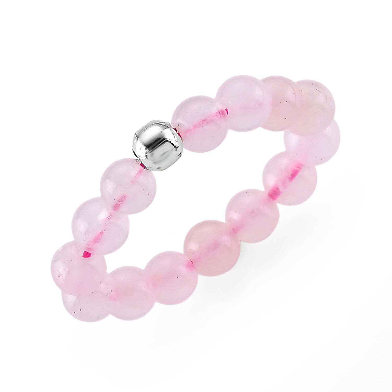 Rose Quartz 15.00 ctw Beaded Ring in Silvertone (Size 6.0)