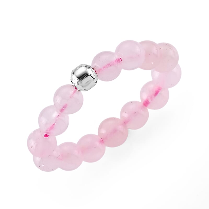 Rose Quartz 15.00 ctw Beaded Ring in Silvertone (Size 6.0)